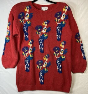 Vintage Jennifer Reed Skirt & Sweater Set Sz M Hand Knit Huge Flower Knits 80s - Picture 1 of 23
