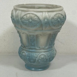 Vintage Ceramic Blue & White W/Floral Diamond Designs Shade with 2″ Fitter - Picture 1 of 9