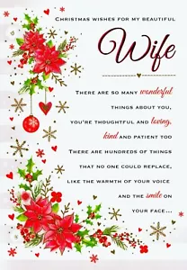 To My Beautiful Wife Christmas Xmas Card. Large Card 9" x 6" Loving Verse - Picture 1 of 6