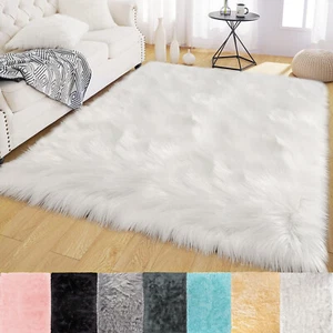 Faux Fur Sheepskin Area Rug Non-Skid Furry Carpet for Living Room in Many Colors - Picture 1 of 76