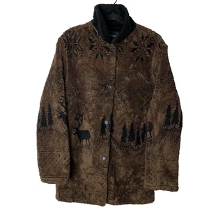 Vintage Outbrook Heavy Fleece Teddy Winter Deer Coat Women's Size Medium M - Picture 1 of 7