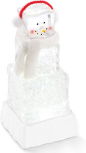 Freestanding Festive White Ice Cube Snowman Figurine, Decorative Holiday Decor