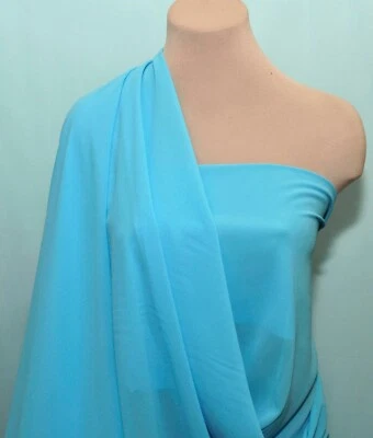 DOBLE CREPÉ GEORGETTE TELA AZUL TURQUESA 60" POR ROPA, SEMI TRANSPARENTE  Foto 1 de 4