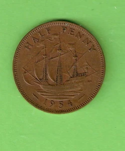 1954 GREAT BRITAIN BRONZE HALFPENNY COIN - Picture 1 of 1