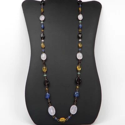 Cadena de collar de estación de plata de ley 925 Italia lapislázuli cuarzo bola cuentas, 30" Foto 1 de 4