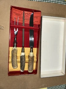 Vintage Fleischtranchierset "True Edge" ONTARIO KNIFE CO Never Stain Stahlgeweih  - Bild 1 von 6