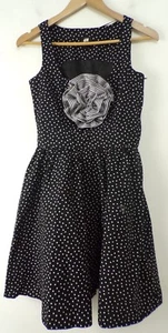 H&M Dress Size 6 Black & White Polka Dot Large Flower Embellishment Sleeveless - Picture 1 of 4