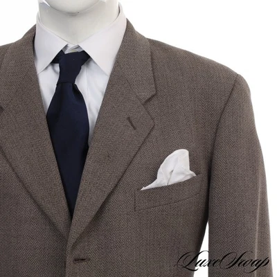 Vintage 90s Giorgio Armani Taupe Granite Herringbone Dry Crepe Blazer Jacket 43 - Image 1 of 4
