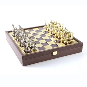 Greek Mythology Metal Chess Set Gold & Silver Chessmen 34cm Manopoulos SK4RED - Picture 1 of 4