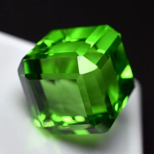 Lab-Created Peridot Green Extremely Rare 51.58 Ct CERTIFIED Gemstone Cube Cut - Picture 1 of 6