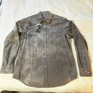 Helix Shirt Button Up Affliction Style Hearts/banners. Men’s Large Grey - Picture 1 of 15