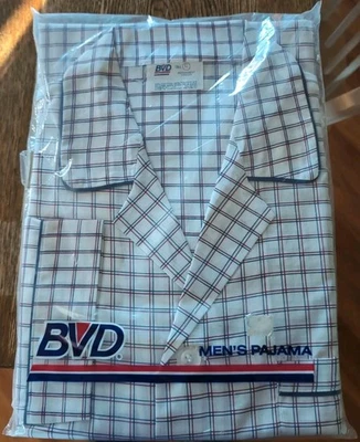 Vintage BVD mens pajama set Sz L Tall white with red/blue plaid New Unopened - Изображение 1 из 4