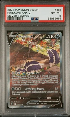 Fa/Skuntank V Silver Tempest Pokemon Sword & Shield Silver Tempest 181 NM PSA 8 - Image 1 of 2