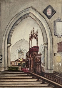 Viktorianisches Aquarell Kirche Interieur - St Sepulchre, London (um 1860-90) - Bild 1 von 4