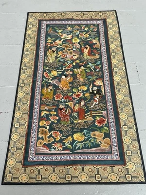 Antique. Chinese Silk Embroidery Panel Figures & Floral Tapestry - Image 1 of 4