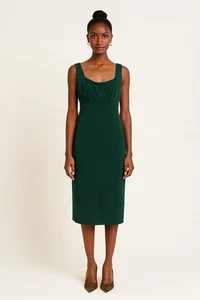 Vestido midi verde esmeralda tejido líquido formal boda invitada cóctel EE. UU. 14 UK 18 - Imagen 1 de 8