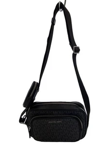 MICHAEL KORS SHOULDER BAG CAMERA LEATHER Black TOTAL PATTERN Used - Picture 1 of 8