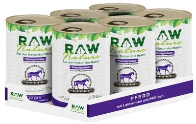 RAW Nature Nassfutter Pferd mit Leinsamen 6x400g – Monoprotein & getreidefrei - Bild 1 von 4