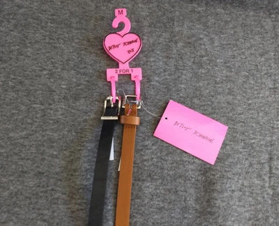 Betsey Johnson Skinny Belt Set of 2 Black & Cognac Leopard Underside Women M NWT - Image 1 of 4