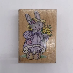 The Open Line Bunny Rabbit With Flowers Rubber Stamp - Picture 1 of 4