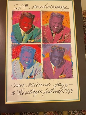 Pôster 1989 New Orleans Jazz Fest, com Fats Domino, numerado 22" x 32"  - Imagem 1 de 4