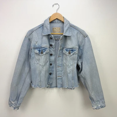 We the Free People Amelia Slouchy Crop Denim Trucker Jacket XS Fray Distressed - Image 1 of 4
