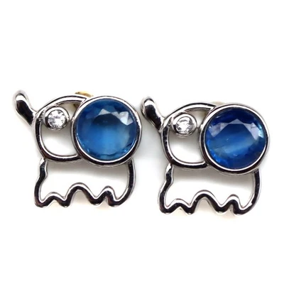 Plata 925 5 mm. Pendientes de elefante con piedras de nacimiento de cianita azul y circón Foto 1 de 4