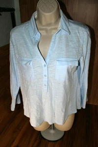 Jones NY Women M Button Up Shirt Top blue Long Sleeve Collard Blouse - Picture 1 of 8