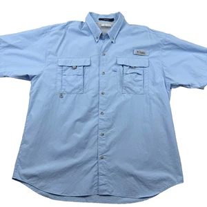 Columbia PFG Bahama II Fishing Shirt Mens XL Blue Lined Short Sleeve Button Down - Picture 1 of 8