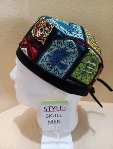 Harry Potter Stained Glass Houses Men's Skull/Chemo Surgical Scrub Hat/Cap  - Picture 1 of 9