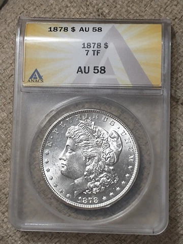 1878 7TF Morgan Silver Dollar, ANACS AU58, Bright White, Great Eye Appeal Cover