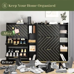 Modern Shoe Cabinet with 3 Flip Drawers&Open Shelves Entryway Hallway Shoe Rack - Picture 1 of 9