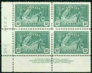 CANADA – 1946 – LOGGING LL PLATE BLOCK N°1– VF ** - Bild 1 von 2