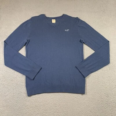 VTG Hollister V- Neck Cotton Sweater Women M Dark NavyBlue Coastal Beach Comfy  - Image 1 of 4
