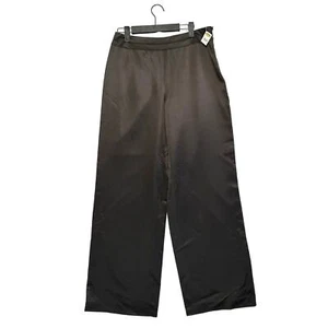 Talbots 100% Pure Silk Wide Leg Pants NWT Women's Sz 10 Brown Satin High Rise - Picture 1 of 7