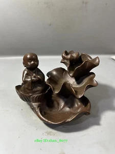 Chinese Bronze Lotus Buddhist Monk Backflow Fragrance Censer Statue Collection - Picture 1 of 5