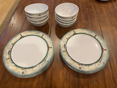 Juego/16 Platos y Cuencos Evolution Sakura By The Sea David Carter Marrón 11" MELAMINA Foto 1 de 4