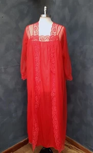Vintage rot Nylon & Spitze Dessous Peignoir Set Kleid & Morgenmantel S/M sehr guter Zustand - Bild 1 von 16