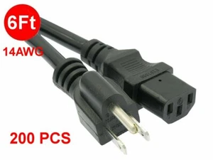 Lote de 200 6 pies 14 AWG cable de alimentación de PC de alta resistencia TV cable de monitor de computadora 5-15P-C13 - Imagen 1 de 1