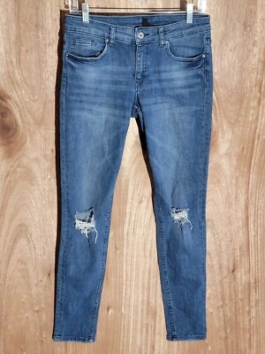 dvided by hm Jeans Mujer Talla 10 Ajustado Elástico Desgastado Bajo Tiro Denim Azul Foto 1 de 4