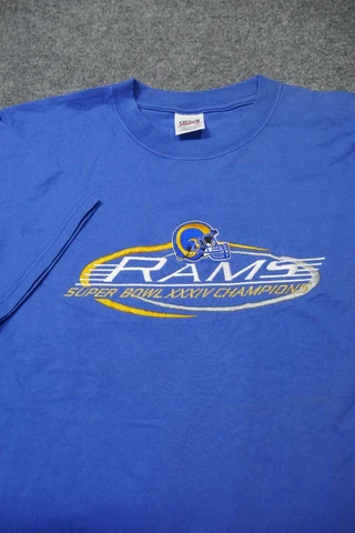 Vintage St Louis Rams Shirt Men Small Blue Super Bowl 34 Embroidered Kurt Warner Cover