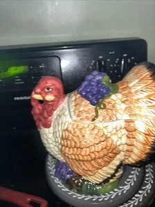 New Hand Decorated Fine Ceramic Realistic Turkey Shape Soup Tureen w/ Lid, Ladle - Picture 1 of 7