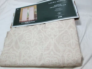 New Laura Ashley NORWICH Grommet Panels 2(40x84) Taupe/Beige & Ivory Scroll NIP - Picture 1 of 9