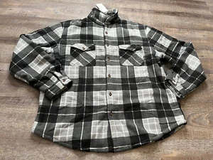 Zenthace Mens XL Sherpa Lined Plaid Black/ Gray Button Up Jacket K5 - Picture 1 of 7