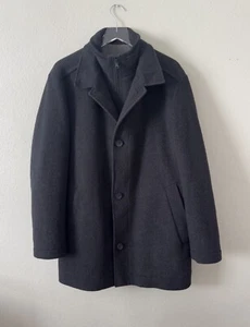 BOSS Hugo Boss Dark Gray Men’s Zipper Button Virgin Wool Slim Coat Large - Picture 1 of 10