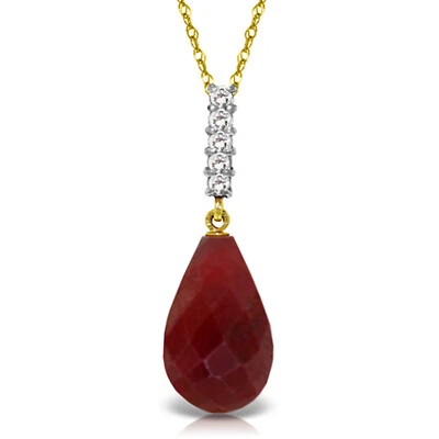 8.88 CTW 14K Solid gold fine Necklace 16-24" Diamond Briolette Drop Ruby - Image 1 of 4