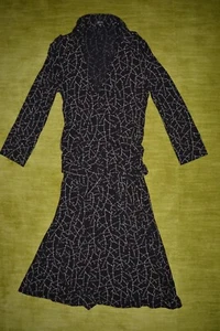 Jacob Long Sleeve V-Neck Wrap Dress Size 3/4 Black w/Red & White Print - Picture 1 of 4