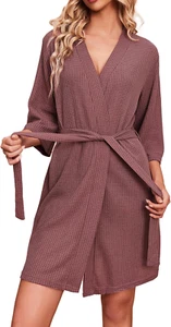 Robes for Women Waffle Knit Bathrobe Soft Lightweight Knee Length Loungewear S-X - Picture 1 of 12