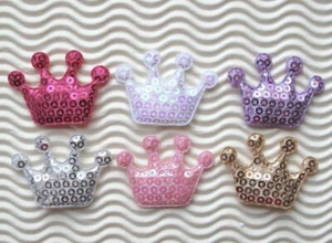 60 pcs x (1 5/8") Padded Shiny Sequined Felt Crown Tiara Appliques Baby ST522M - Picture 1 of 11