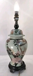 Green Ceramic Lamp Lounge Study Bedside Table Light Birds Flowers See Descript - Picture 1 of 21